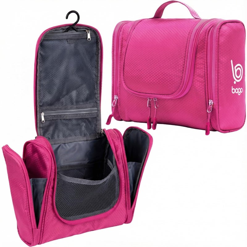 Bago Travel Toiletry Bag for Women and Men - Large Waterproof Hanging Large Toiletry Bag for Bathroom and Travelling Bag for Toiletries Organizer - Travel Makeup Bag (Pink) - Image 1